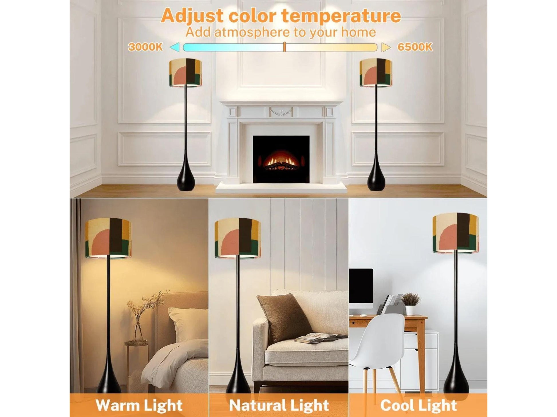 Floor Lamp Midcentury Modern Teardrop Living Room Lamp Gift Housewarming Present Idea MCM Design Bedroom Lighting Floor Lamp Remote Control