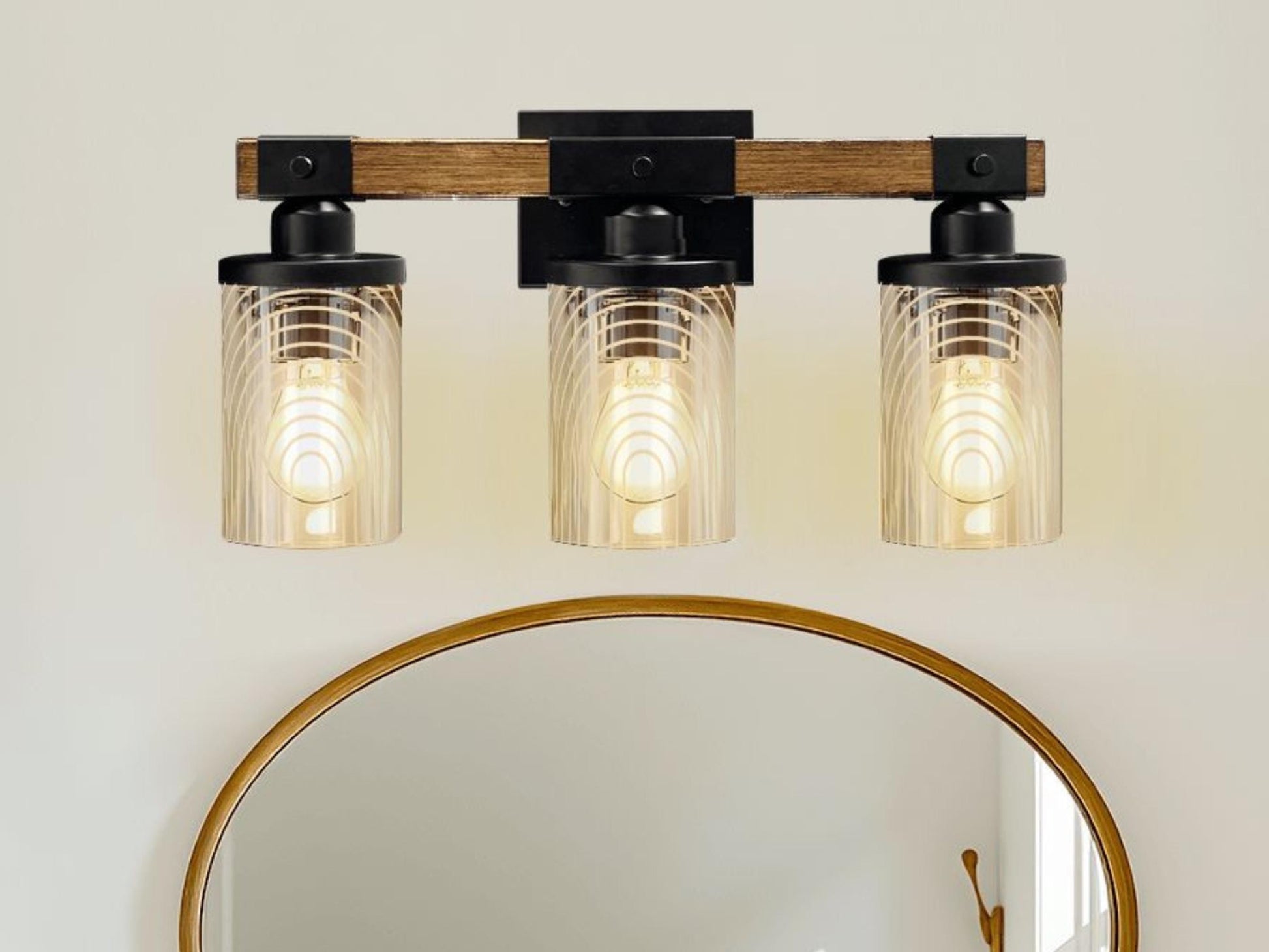 Luxury Bathroom Lighting Minimalist Vanity Light Fixture 3-Light Decorative Metal and Glass Restroom Light Lined Arch Light Over Sink Decor