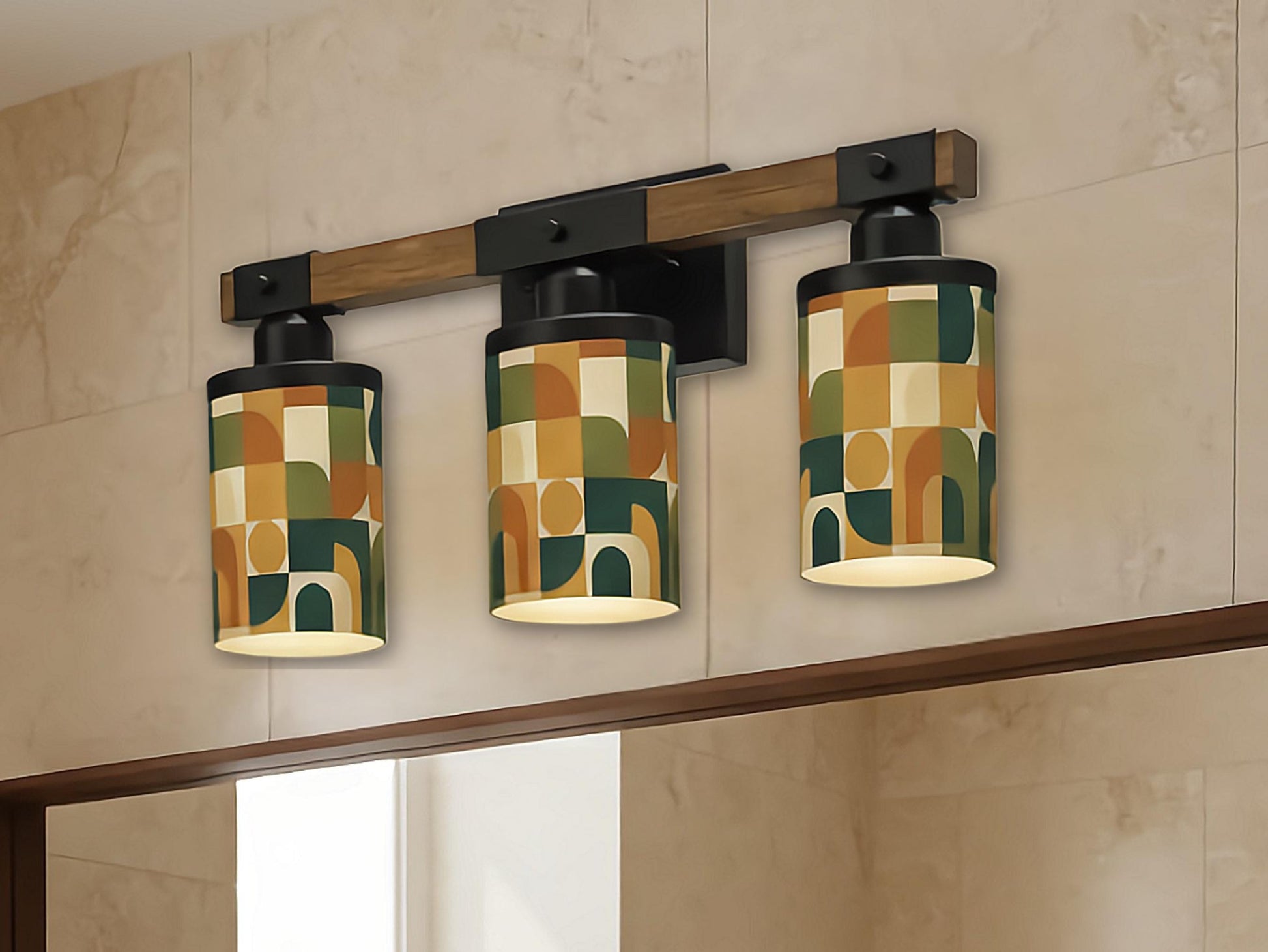 MCM Luxury Bathroom Lighting Vanity Light Fixture 3-Light Decorative Metal and Glass Restroom Light Midcentury Modern Brown Over Sink Decor
