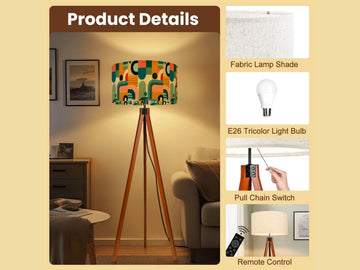 Mid Century Modern Tripod Floor Lamp Wood Base Housewarming Gift Living Room Lighting Decor Abstract Shape Orange Floor Lamp Gifting Idea