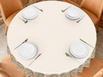 Round Floral Tablecloth With Scalloped Edge Lace Printed Detail Design Spill-Proof Elegant Washable Fabric Table Cloth For Dining Table