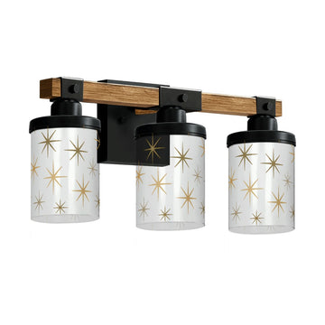 Olive and Golden Starburst Three-Light Vanity Fixture