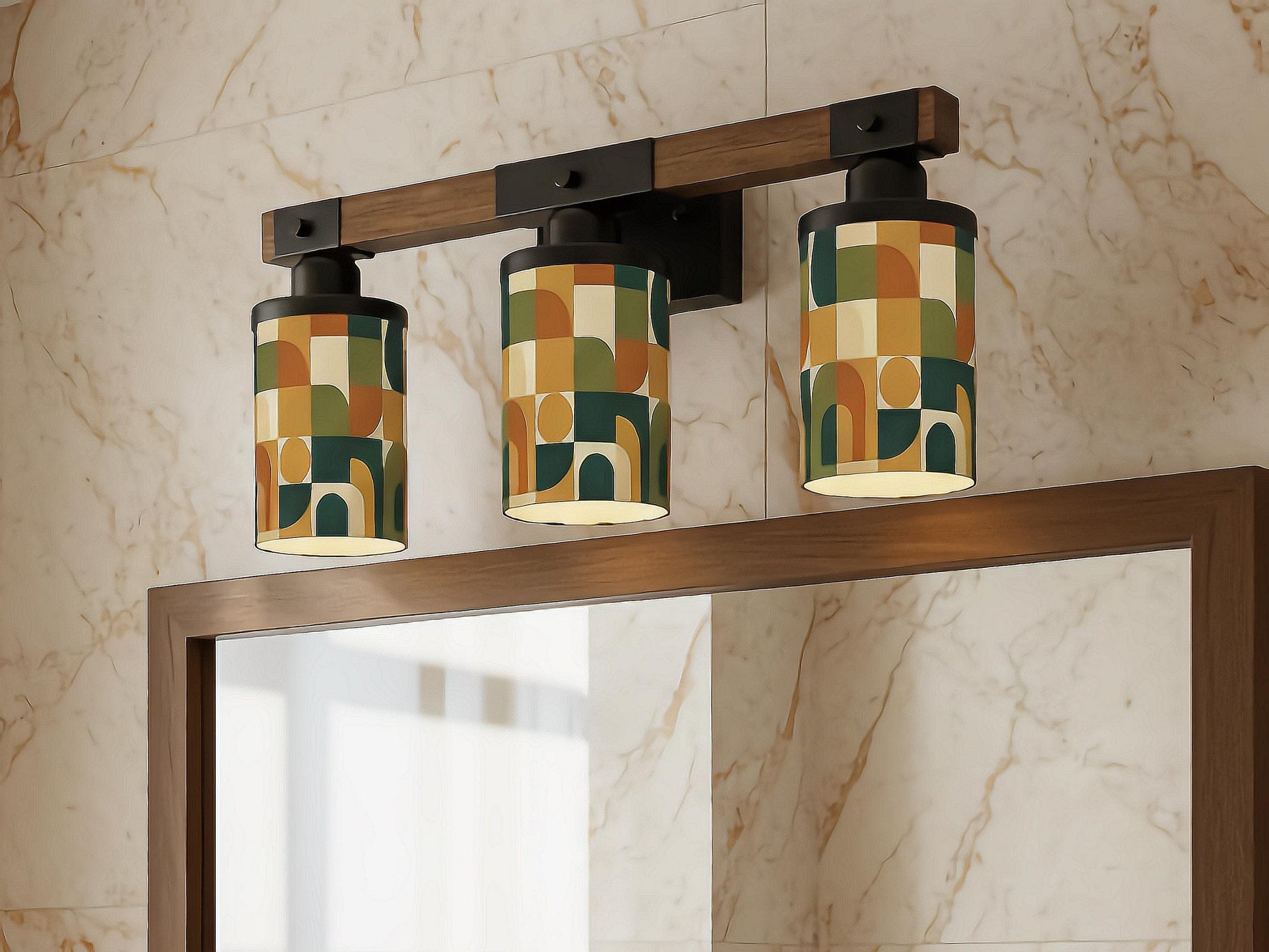 MCM Luxury Bathroom Lighting Vanity Light Fixture 3-Light Decorative Metal and Glass Restroom Light Midcentury Modern Brown Over Sink Decor