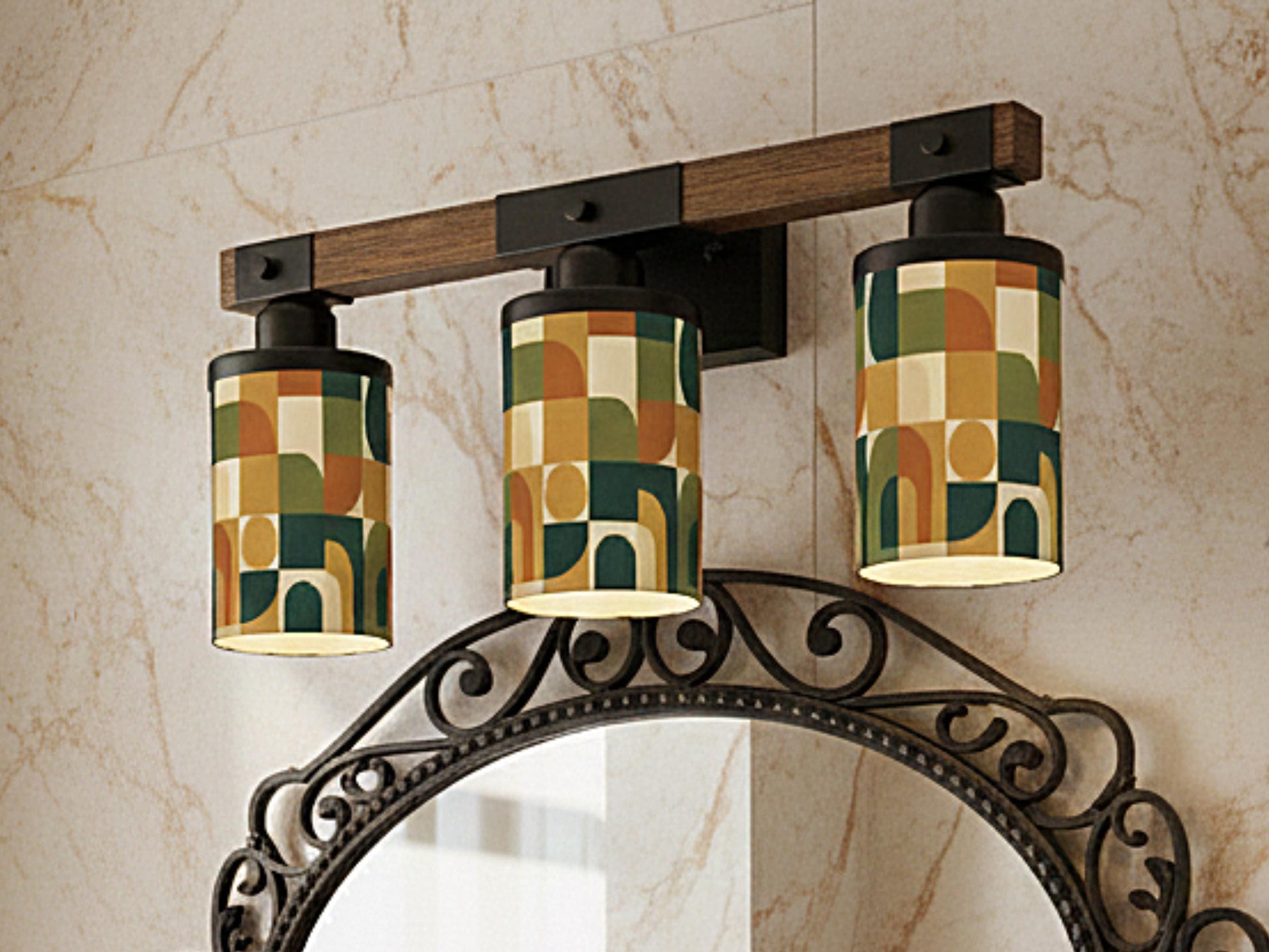 MCM Luxury Bathroom Lighting Vanity Light Fixture 3-Light Decorative Metal and Glass Restroom Light Midcentury Modern Brown Over Sink Decor