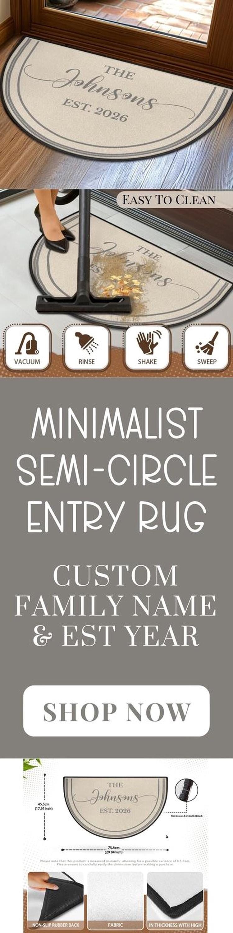 Welcome Mat Custom Entryway Rug Family Name Est Year Semi-Circle Minimalist Beige Carpet Accent Mat Rug Soft Short Pile Personalized Rug