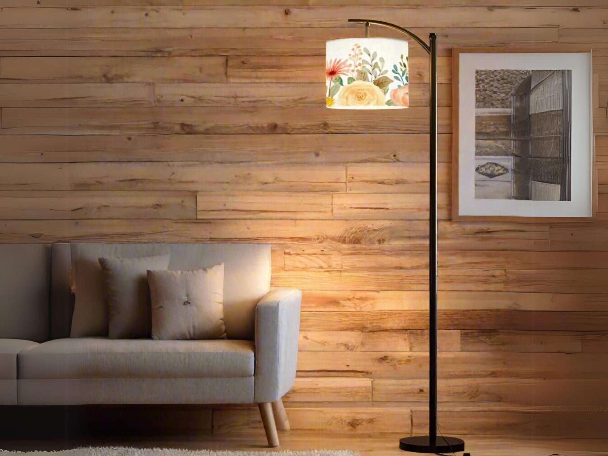 Floor Lamp Modern Watercolor Floral Living Room Lamp Gift Housewarming Present Idea Wildflowers Design Bedroom Lighting Arc Floor Lamp Gift