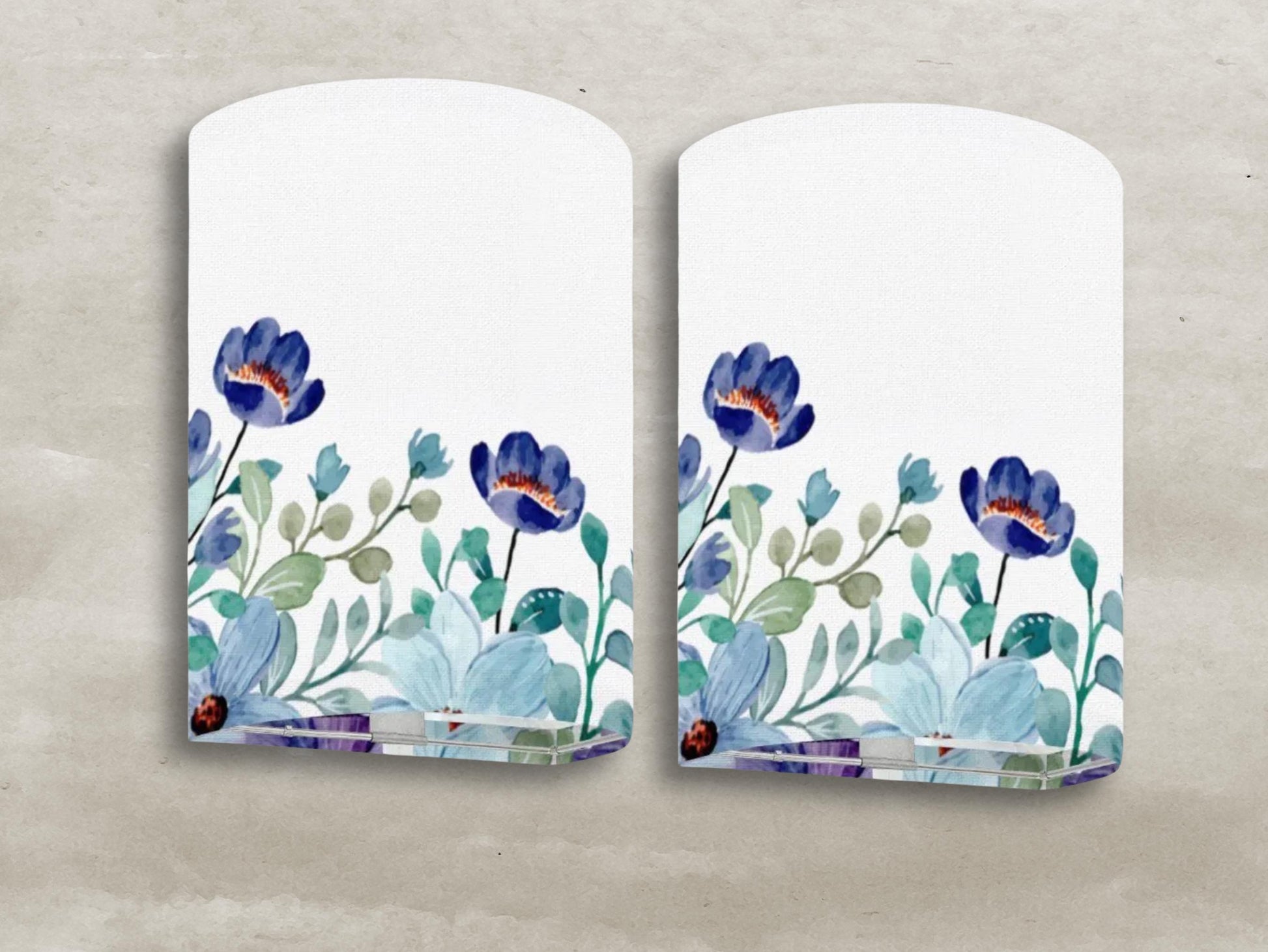 Wireless Wall Sconce Set of 2 Blue Floral Battery Operated Wall Light Decorative Indoor LED Wall Lamp Modern Farmhouse Floral Wall Lighting