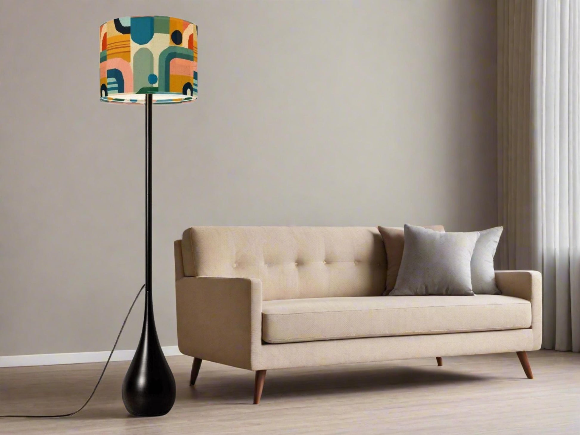 Floor Lamp Remote Control Midcentury Modern Teardrop Living Room Lamp Gift Housewarming Present Idea MCM Design Bedroom Lighting Floor Lamp