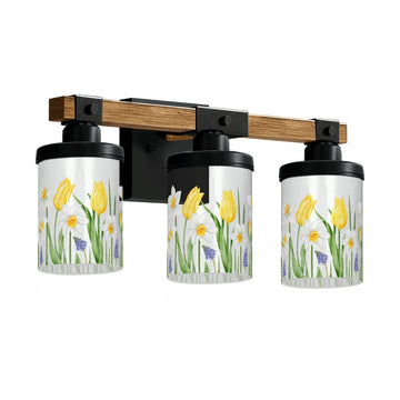 Yellow Tulip and Daffodil Three-Light Vanity Fixture