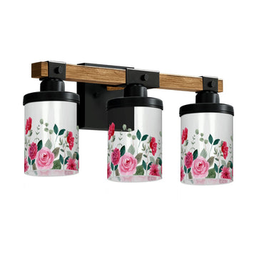 Pink and Red Rose Three-Light Vanity Fixture