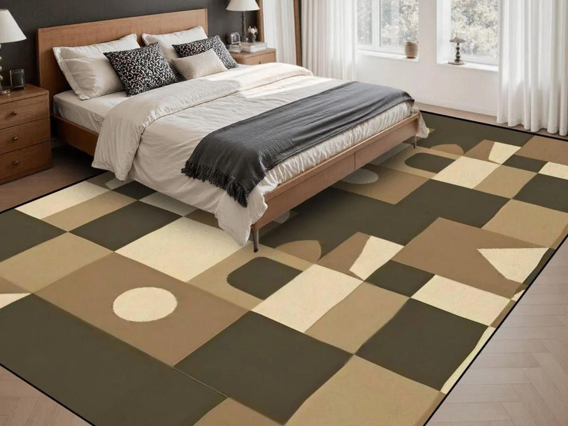 8ft x 10ft Large Area Rug in Brown Modern Large Living Room Rug Indoor Outdoor Design Carpet 96in x 120in Family Room Rug Soft Short Pile
