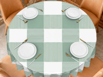 Plaid Tablecloth Green Scalloped Edge Lace Details For Spring Spill-Proof Summer Washable Fabric Table Cloth For Family Dinner Occasion
