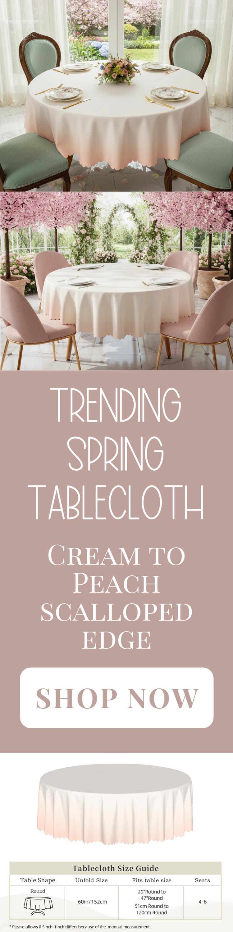 Elegant Tablecloth Beige Hombre Peach Tablecloth Scalloped Edge Lace Detail For Dining Table Spill-Proof Washable Table Cloth For Spring