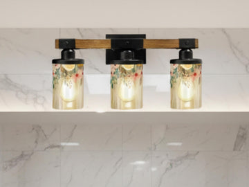 Vanity Light Fixture 3-Light Watercolor Floral Farmhouse Luxury Bathroom Lighting Flowers Metal and Glass Restroom Light Over Sink Decor
