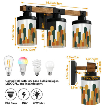 Retro City Skyline Three-Light Vanity Fixture