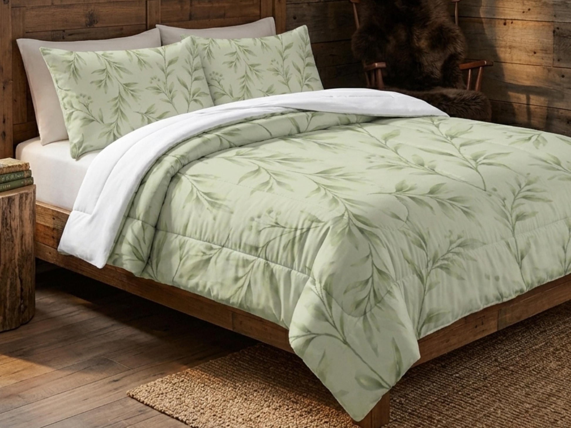 Comforter Set Botanical Sage Green Floral Pistachio Bedding Modern Organic Bed Set with Pillowcase Minimal Neutral Bedroom Decor Soft Green