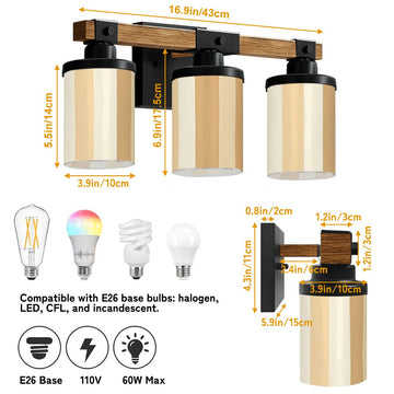 Golden and Cream Stripes Three-Light Vanity Fixture