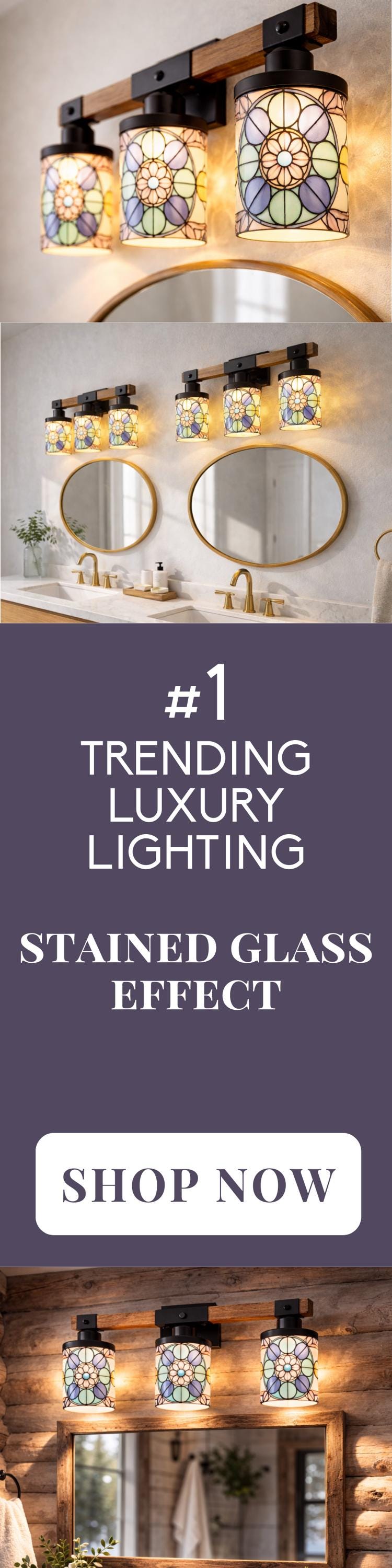 Stained Glass Affect Luxury Bathroom Lighting 3 Light Vanity Light Fixture Modern Pattern Metal and Glass Restroom Light Over Sink Decor