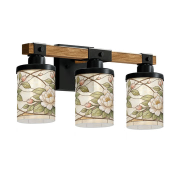 Blush Bud Floral Stained-Glass-Style Three-Light Vanity Fixture