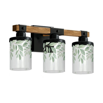 Soft Sage Leaf Border Three-Light Vanity Fixture