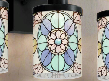 3 Light Vanity Light Fixture Stained Glass Affect Luxury Bathroom Lighting Modern Pattern Metal and Glass Restroom Light Over Sink Decor
