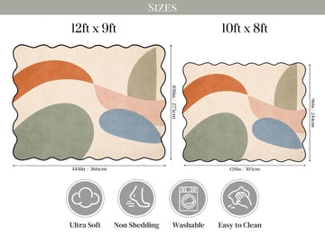 Organic Abstract Rug Scalloped Edge Area Rug Modern Scandinavian Rug Mid Century Designer Rug Neutral Living Room Rug Minimalist Carpet