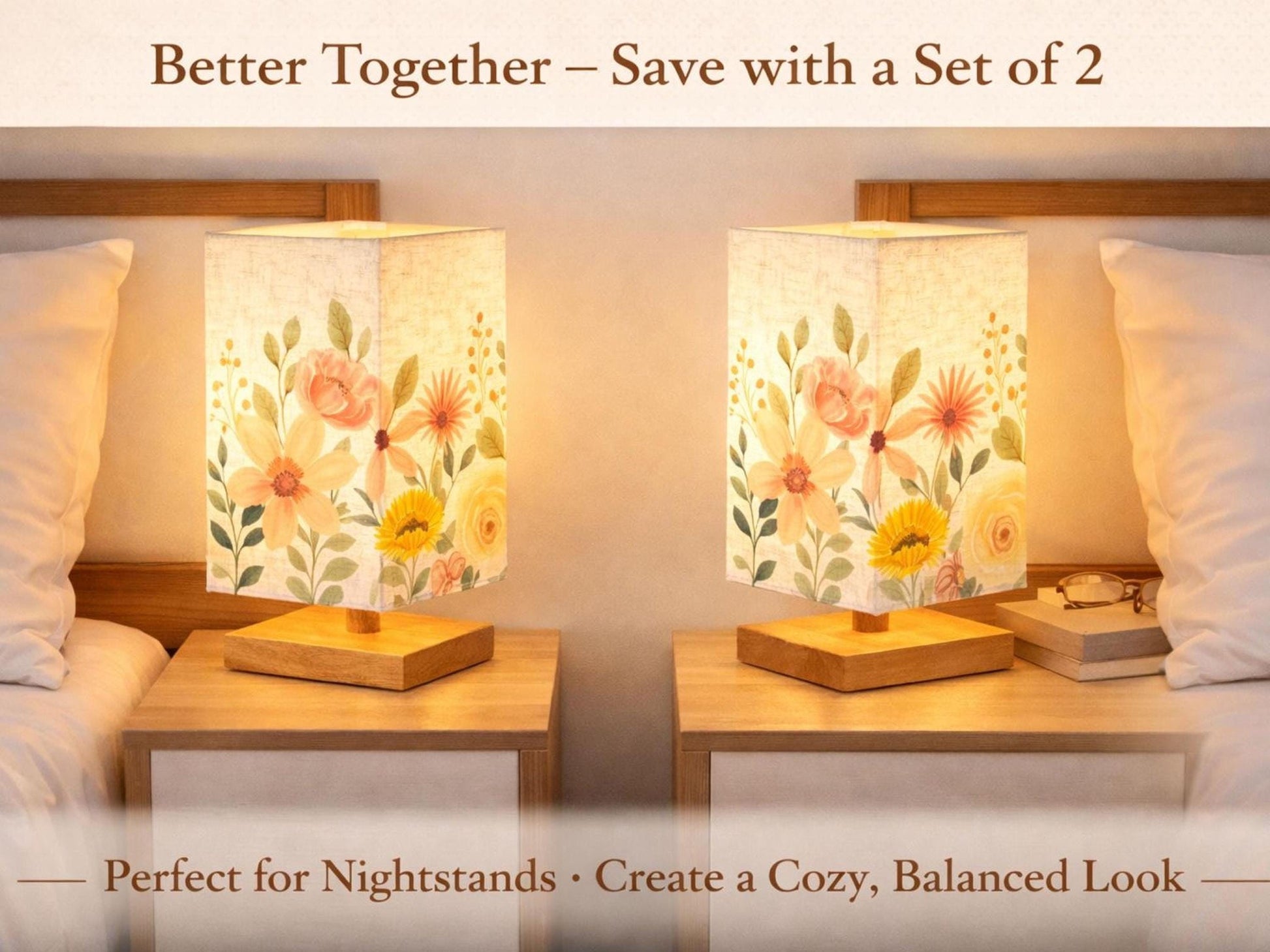 Bedside Table Lamp Remote Control Floral Watercolor Flowers Lamp For Small Desk Lamp For Office Wood Desk Lamp Lighting for Living Room