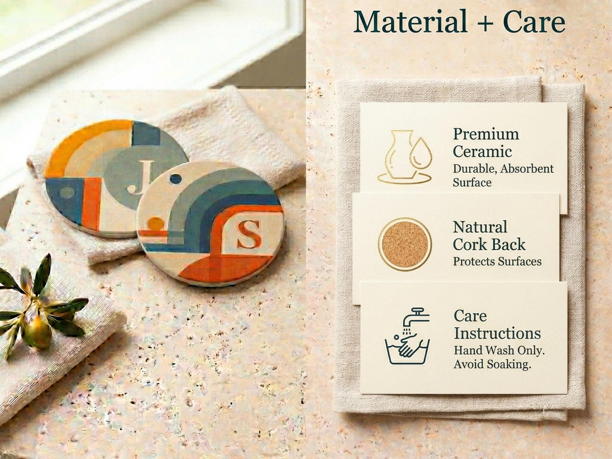 Mid Century Modern Coaster Set Retro Geometric Drink Coasters Abstract Arch Design Modern Home Decor Designer Coasters Set of 2 Set of 4