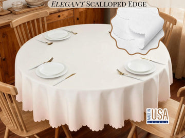 Elegant Tablecloth Beige Hombre Peach Tablecloth Scalloped Edge Lace Detail For Dining Table Spill-Proof Washable Table Cloth For Spring