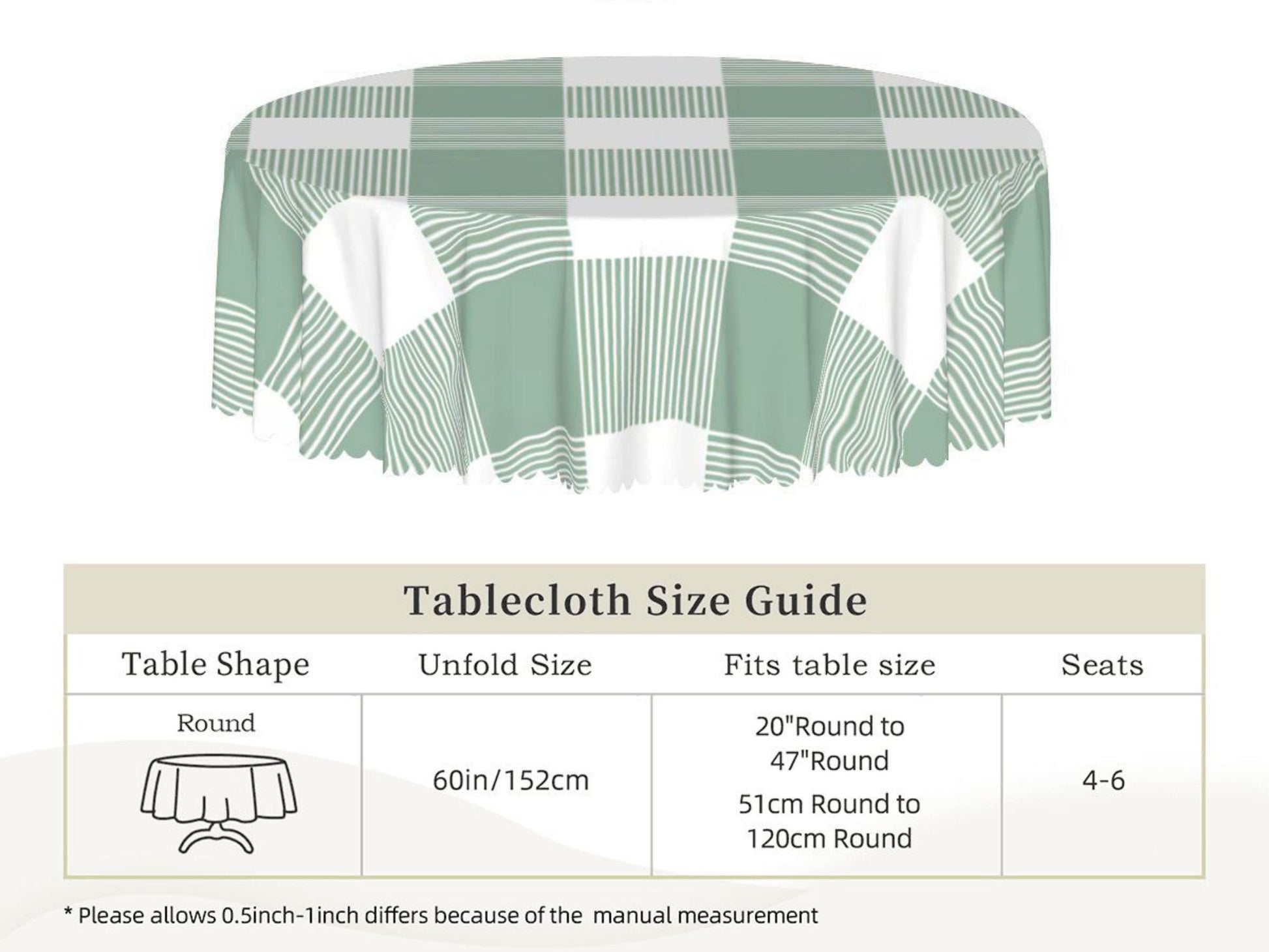 Plaid Tablecloth Green Scalloped Edge Lace Details For Spring Spill-Proof Summer Washable Fabric Table Cloth For Family Dinner Occasion
