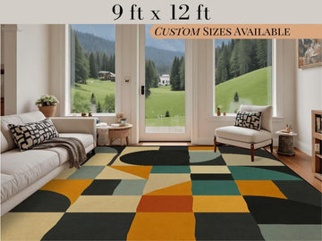9ft x 12ft Large Area Rug Midcentury Modern Large Living Room Rug Indoor Outdoor Design Carpet 108in x 144in Family Room Rug Soft Short Pile