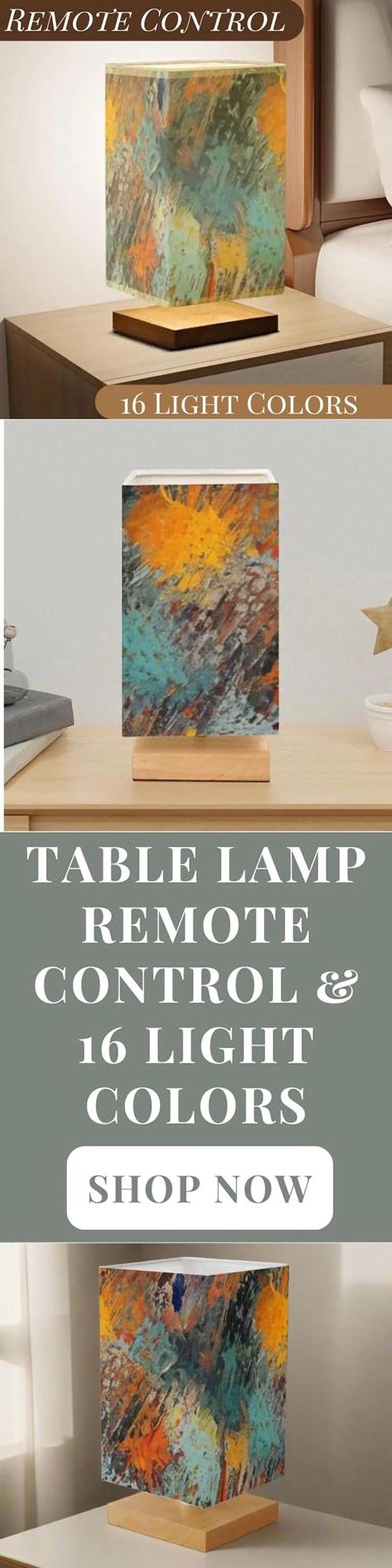 Table Lamp With Remote Control For Bedroom Watercolor Paint Splatter Lamp Small Desk Lamp For Office Wood Desk Lamp Lighting for Living Room