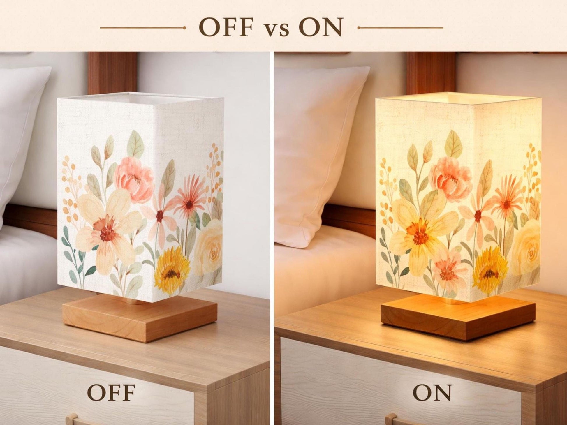 Bedside Table Lamp Remote Control Floral Watercolor Flowers Lamp For Small Desk Lamp For Office Wood Desk Lamp Lighting for Living Room