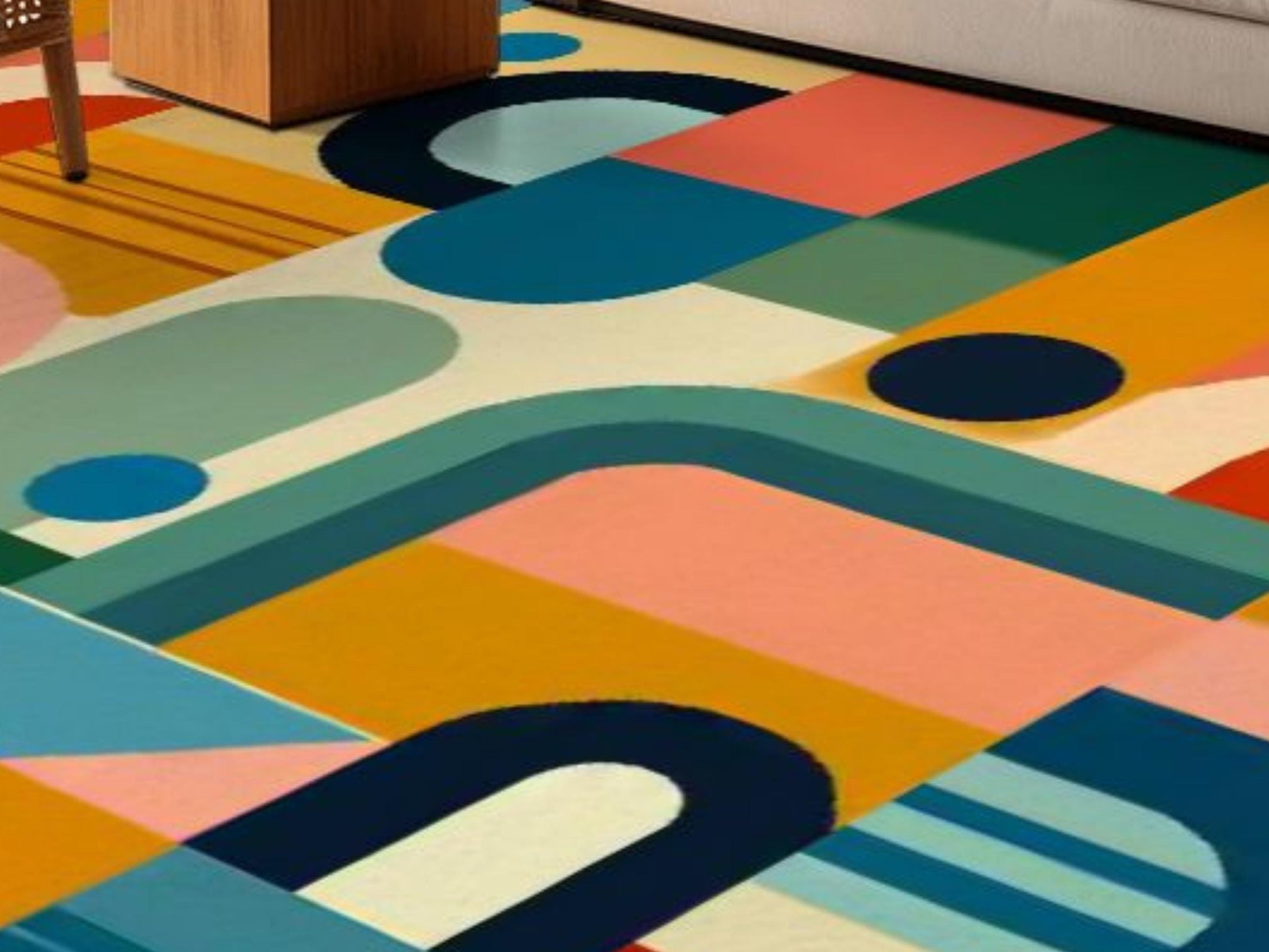 Mid Century Modern Scalloped Edge Rug 8x10 9x12 Geometric Area Rug MCM Retro Colorful Living Room Rug Statement Floor Decor Mid Mod Rug