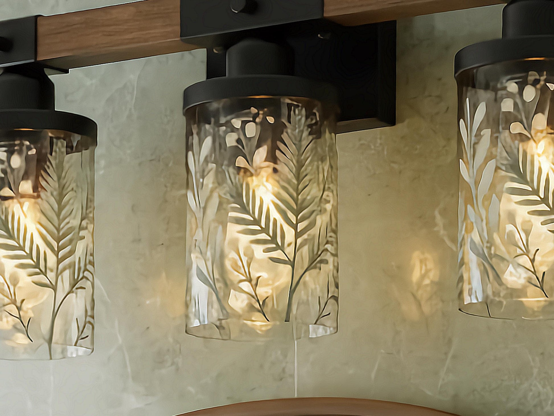 Luxury Bathroom Lighting Green Vanity Light Fixture 3-Light Decorative Metal & Glass Restroom Light Sage Greenery Botanical Over Sink Decor