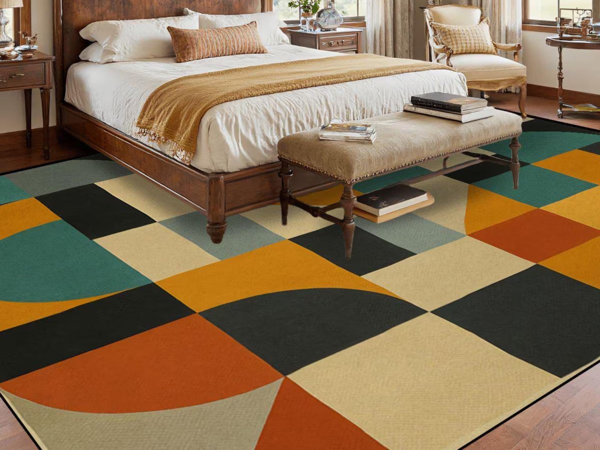 9ft x 12ft Large Area Rug Midcentury Modern Large Living Room Rug Indoor Outdoor Design Carpet 108in x 144in Family Room Rug Soft Short Pile