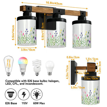 Botanical Wildflower Border Three-Light Vanity Fixture