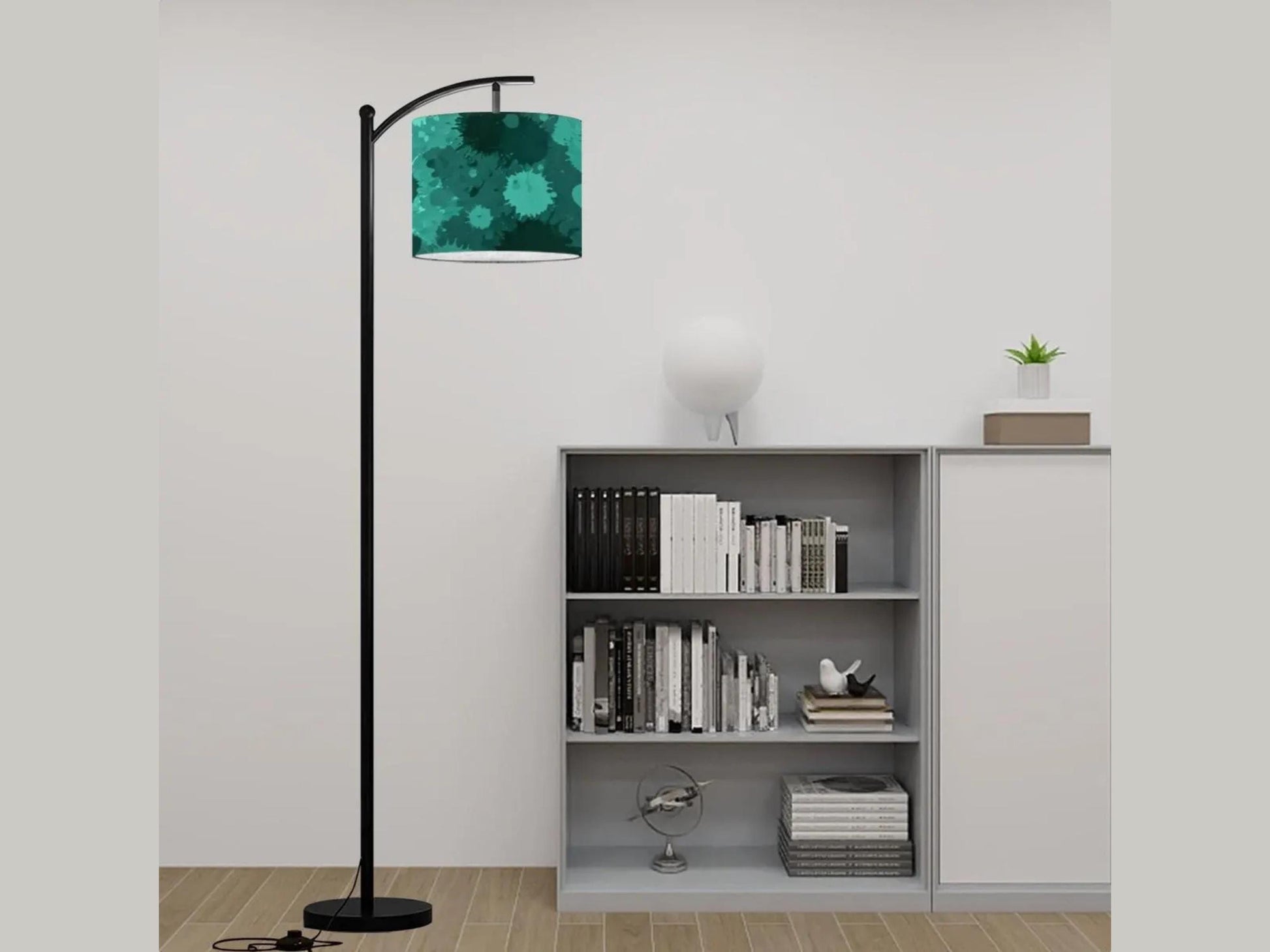 Arc Floor Lamp Modern Splash Teal Splatter Living Room Lamp Gift Housewarming Present Idea Modern Design Bedroom Lighting Floor Lamp Gift