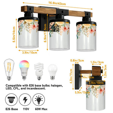 Hanging Floral Garland Three-Light Vanity Fixture