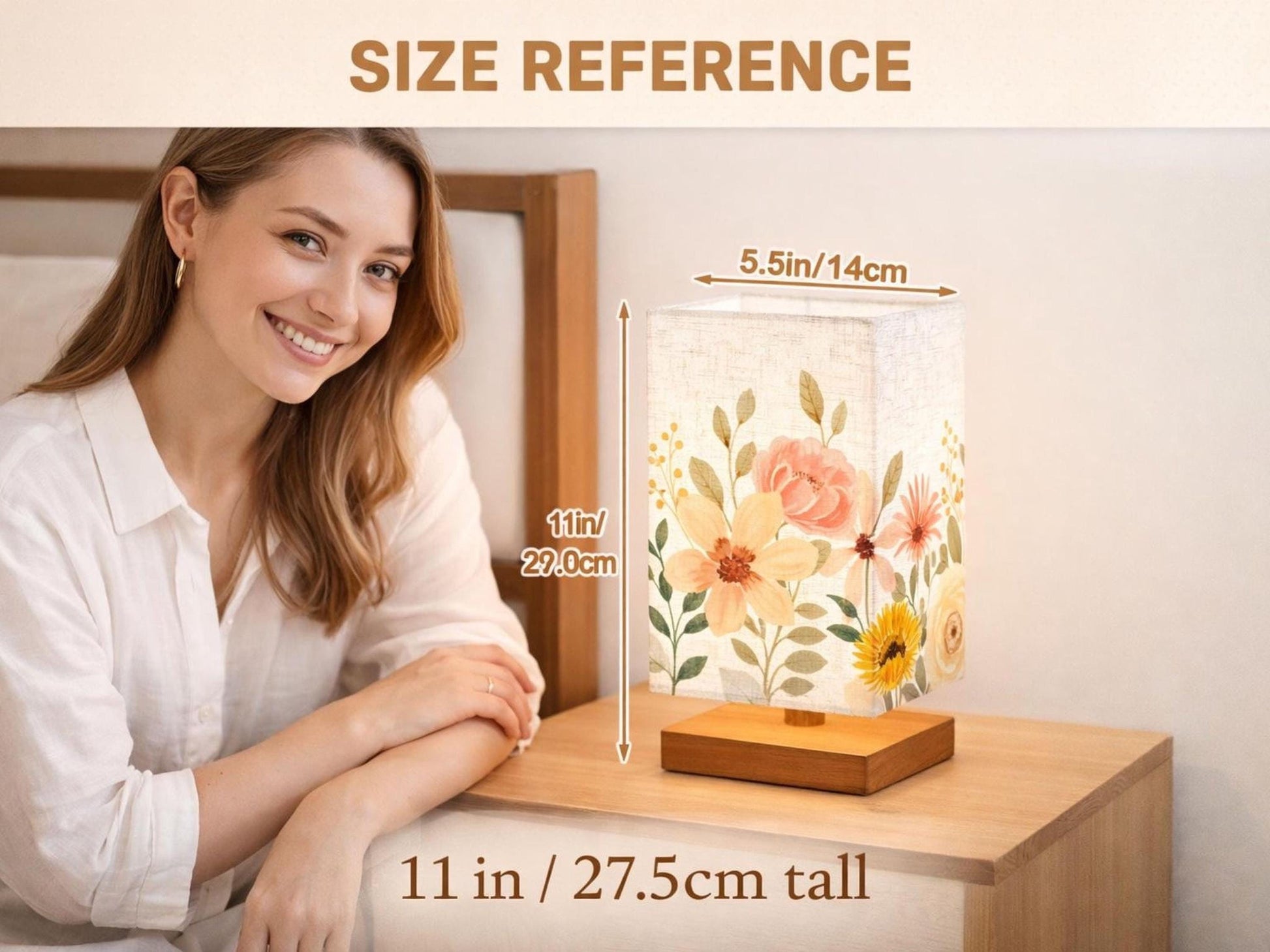 Bedside Table Lamp Remote Control Floral Watercolor Flowers Lamp For Small Desk Lamp For Office Wood Desk Lamp Lighting for Living Room