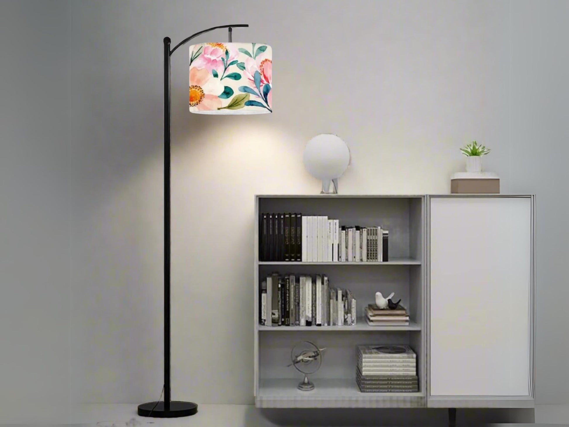 Floor Lamp Arc Living Room Lamp Gift Modern Watercolor Floral Housewarming Present Idea Wildflowers Design Bedroom Lighting Floor Lamp Gift
