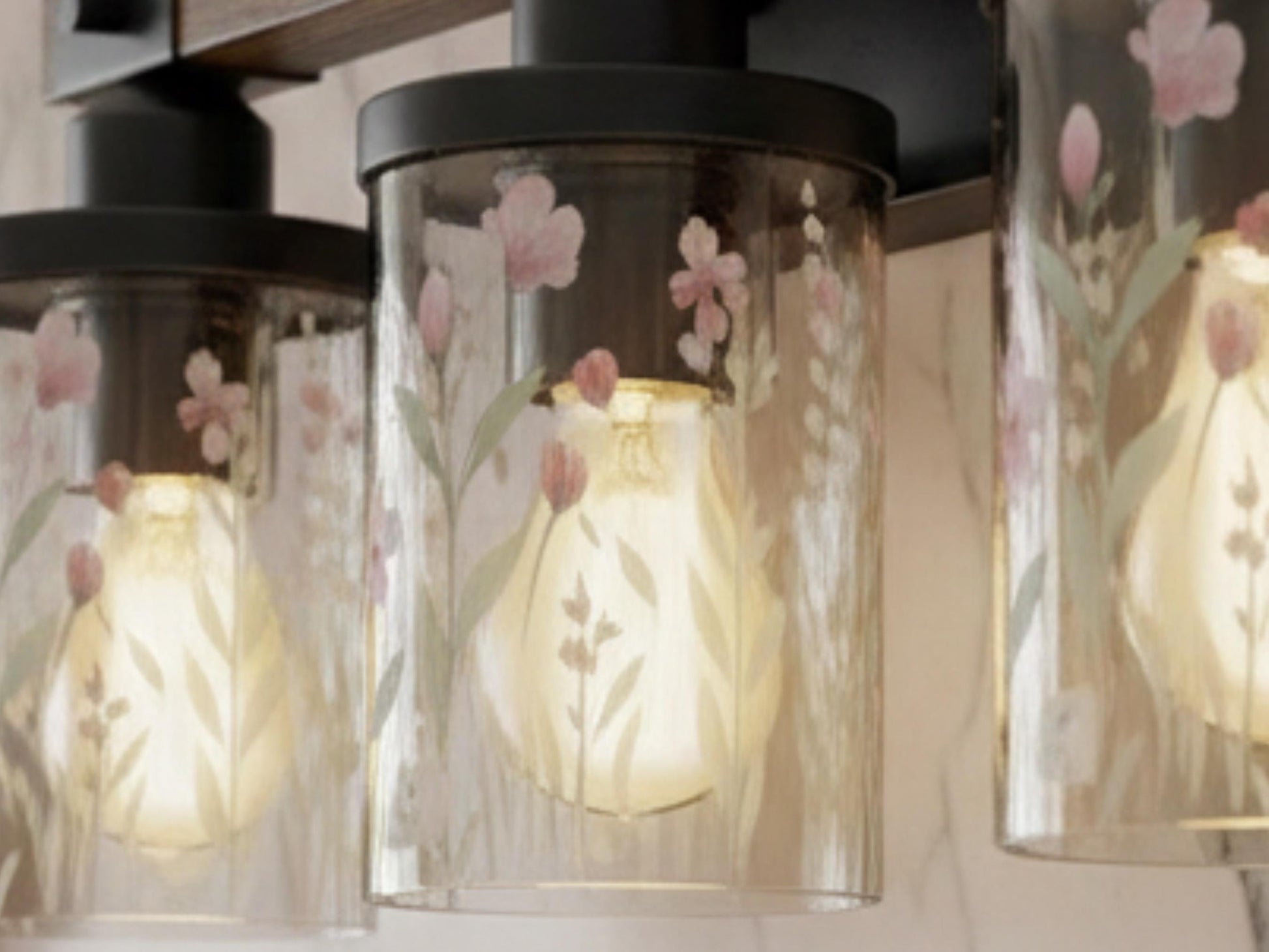 Luxury Bathroom Vanity Light Fixture 3-Light Watercolor Spring Floral Farmhouse Pink Flowers Metal and Glass Restroom Light Over Sink Decor