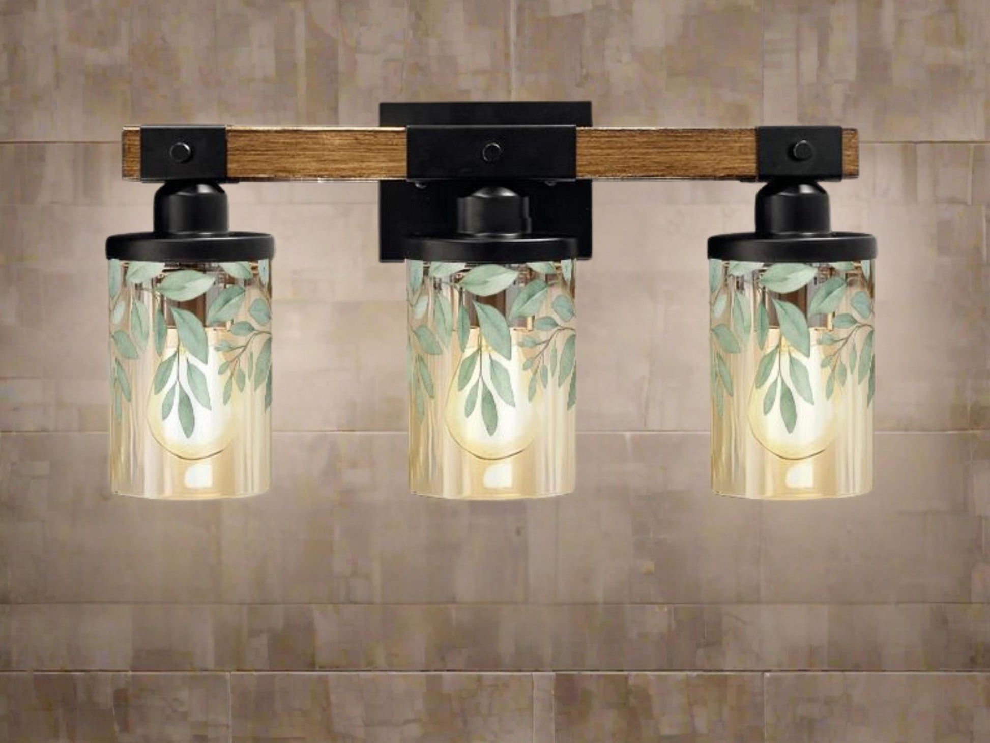Luxury Bathroom Lighting Botanical Vanity Light Fixture 3-Light Decorative Metal & Glass Restroom Lights Green Leaves Light Over Sink Decor