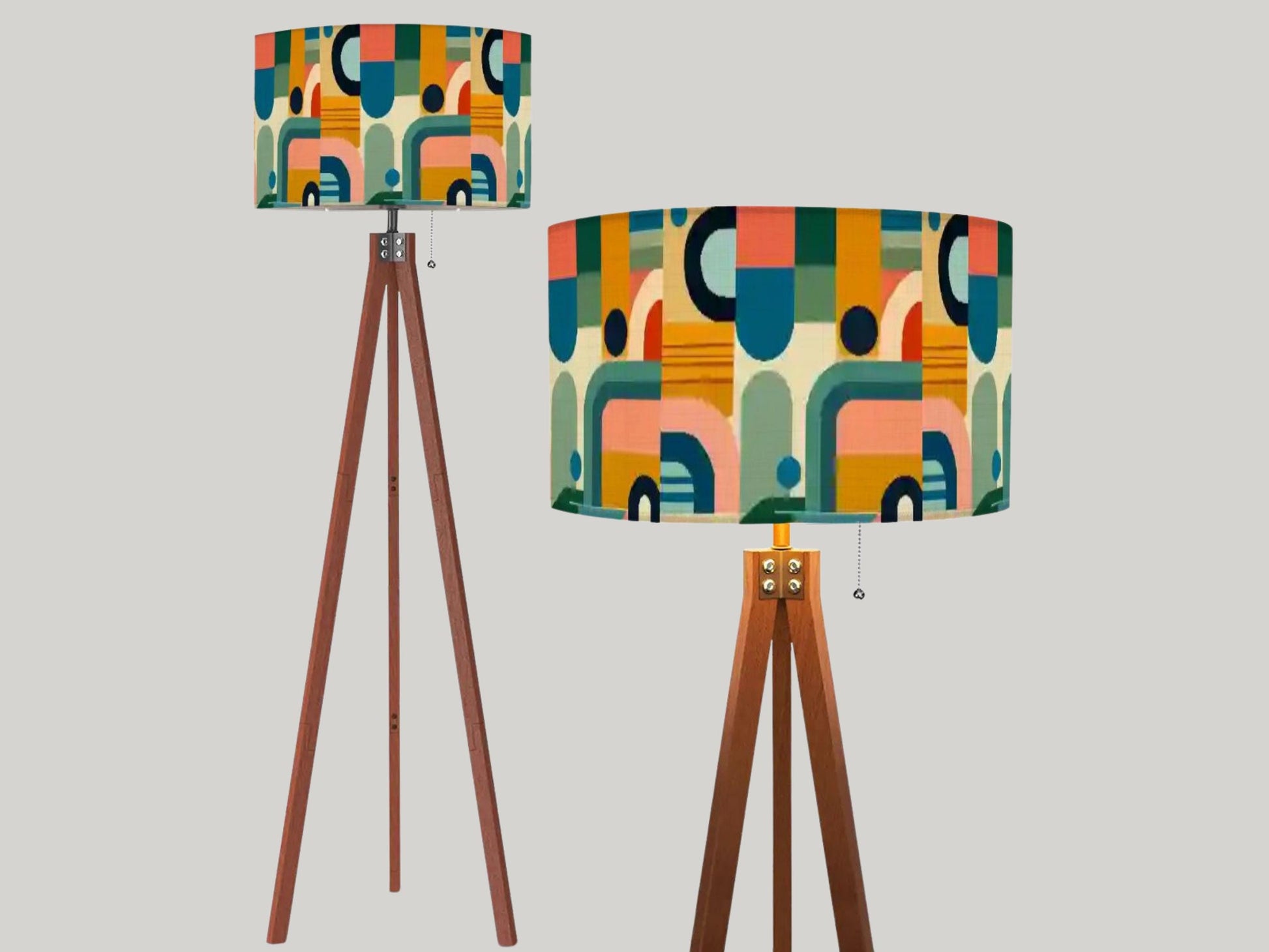 Mid Century Modern Tripod Floor Lamp Wood Base Housewarming Gift Living Room Lighting Decor Abstract Shape Orange Floor Lamp Gifting Idea