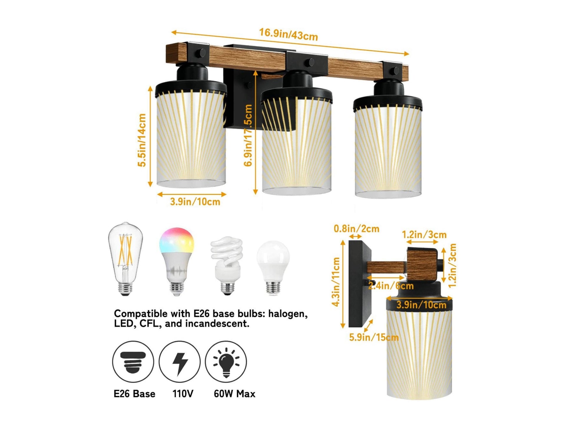 Luxury Bathroom Lighting Modern Farmhouse Vanity Light Fixture 3-Light Decorative Metal & Glass Bath Light Lined Beige Light Over Sink Decor