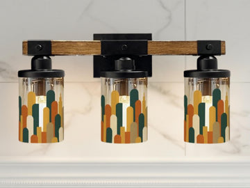 Luxury Bathroom Lighting MCM Vanity Light Fixture 3-Light Decorative Metal & Glass Restroom Light Midcentury Modern City Skyline Sink Decor