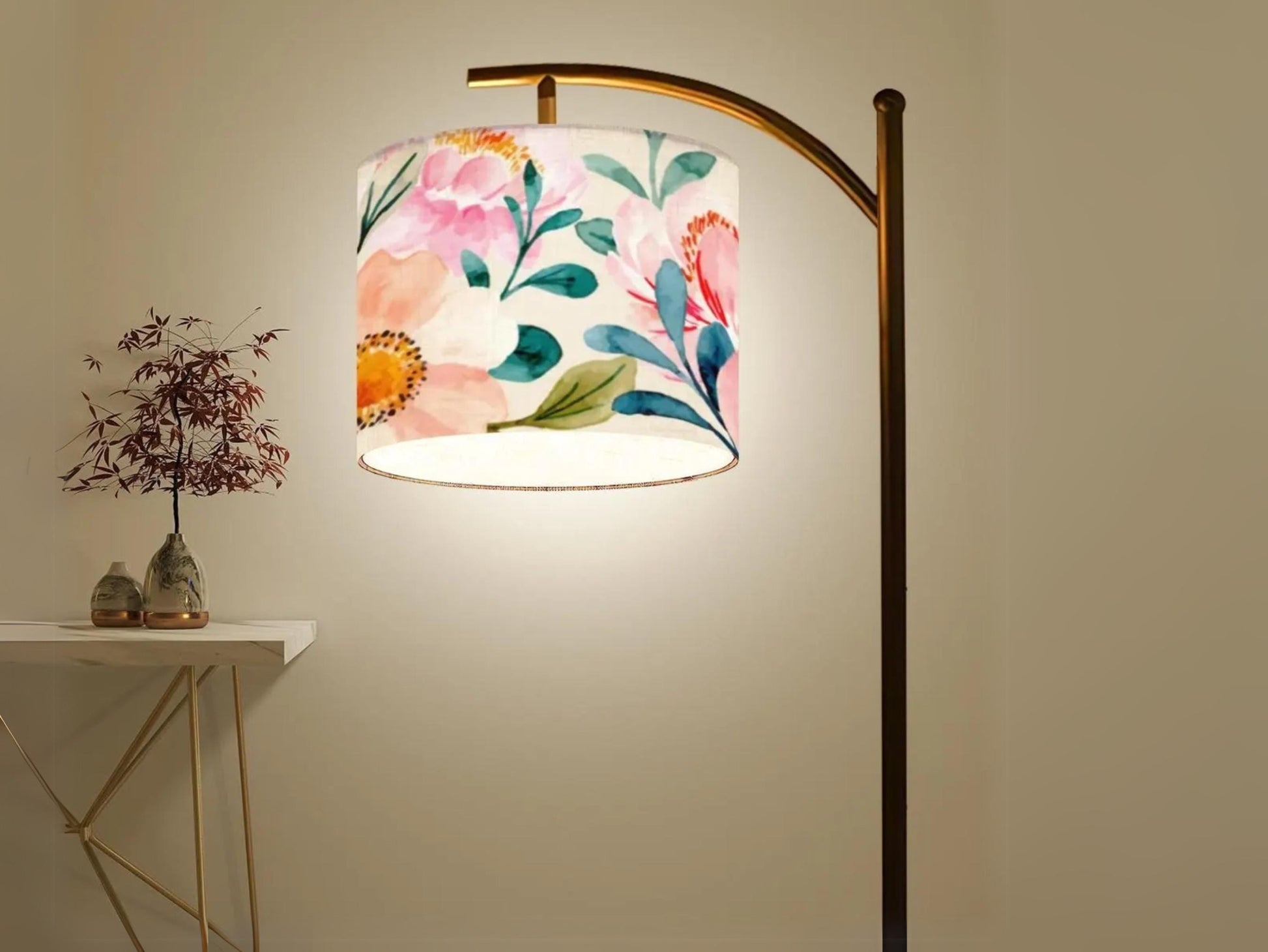 Floor Lamp Arc Living Room Lamp Gift Modern Watercolor Floral Housewarming Present Idea Wildflowers Design Bedroom Lighting Floor Lamp Gift
