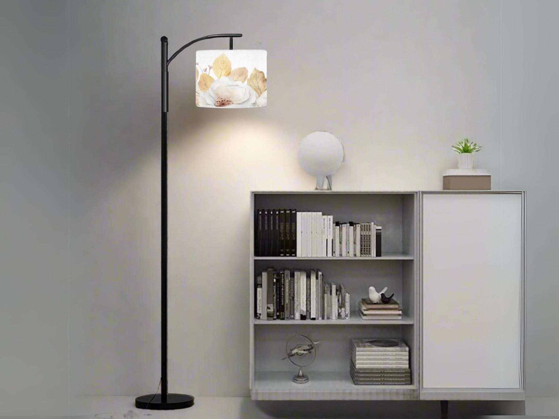 Arc Floor Lamp Modern Housewarming Present Idea Watercolor Floral Living Room Lamp Gift Flowers Design Bedroom Lighting Floor Lamp Gift