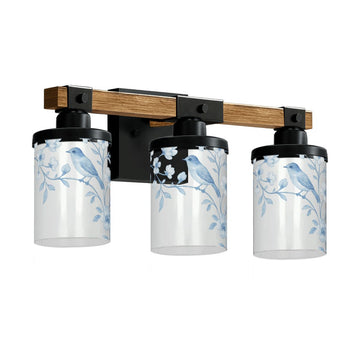 Soft Blue Bird and Blossom Three-Light Vanity Fixture
