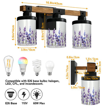 Purple Wildflower Border Three-Light Vanity Fixture